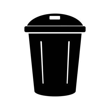 Kapak vektörlü katı siyah bir çöp kutusu beyaz arkaplanda basit atık imhası sağlar.