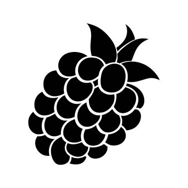 Siyah siluet yapraklı dokulu bir böğürtlen ortaya çıkarıyor, beyaz arka planda doğal formunu gösteriyor, böğürtlenin özünü ve basitliğini yakalıyor..