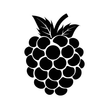 Siyah siluet beyaz arka planda yaprakları olan bir ahududu gösteriyor. Bu vektör, çeşitli uygulamalar için mükemmel basit ve cesur bir tasarım içerir..