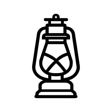 Basit bir siyah çizgi, klasik bir tasarım içeren antika bir gaz lambası tasvir eder, beyaz bir arka planda izole edilmiş, klasik estetiğini ön plana çıkarır..