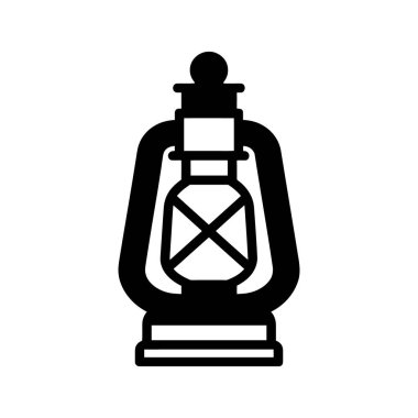 Bu zamansız görüntüde siyah bir siluete dönüşmüş antika bir gaz yağı lambası var. Temiz beyaz bir arkaplanda zarif bir şekilde duruyor..