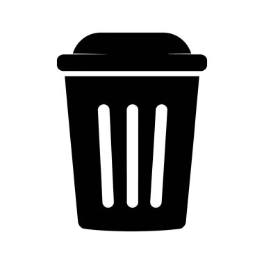 Siyah konteynır grafiği üst kapağı ve üç dikey çizgisi olan bir çöp konteynırı gösteriyor..
