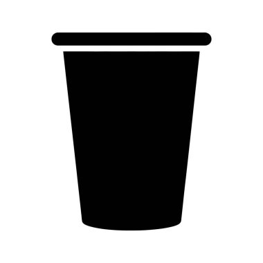 Geniş ağızlı ve basit, minimalist bir tasarımı olan siyah bardak silueti içecek kapları, atık kutuları veya soyut şekiller için mükemmeldir. Beyaz arka planda..