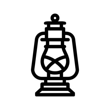 Siyah çizgili sanat eseri eski bir gazyağı fenerini gösteriyor. Klasik lamba beyaz arkaplan karşısında basit bir vektör formunda oluşturulur.