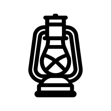 Siyah ana hatlı simge, basit bir beyaz arkaplana karşı ayarlanmış, içinde bir sapı ve x deseni olan klasik bir gazyağı fenerini gösterir.