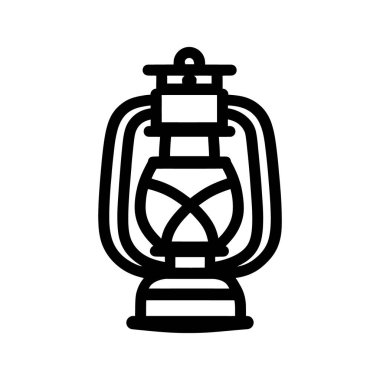 Siyah ana hat, ampul bazlı eski bir gaz fenerini ve beyaz arka planda bir kabzayı gösteriyor..