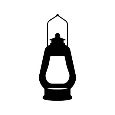 Siyah siluet, temiz beyaz bir arkaplanda saplı klasik bir feneri gösteriyor. Basitlik ve zamansız cazibe sergiliyor..