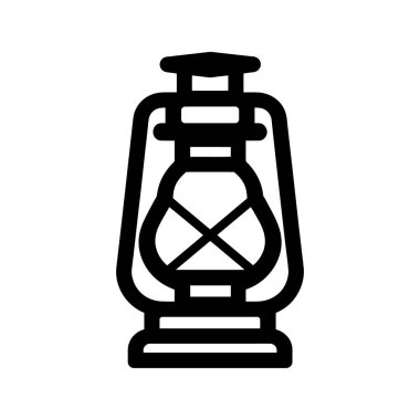 Antika bir fenerin siyah silueti. Detaylı bir yapısı var. Klasik tarzını beyaz arka plana karşı sergiliyor..