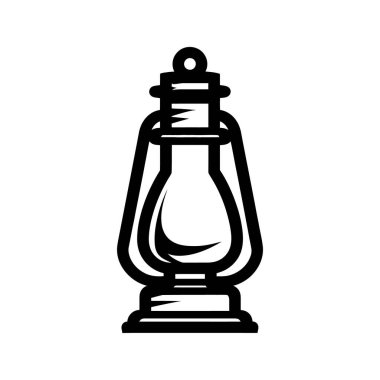 Vektör illüstrasyonu, parlak beyaz bir arkaplana karşı koyu siyah bir tasarım yapılmış, kendine has bir tasarımı olan klasik bir feneri gösteriyor..