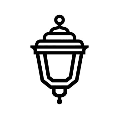 İzole edilmiş klasik sokak lambası illüstrasyonu, beyaz arka planda klasik bir estetik sergilenen koyu siyah çizgiler içeriyor..
