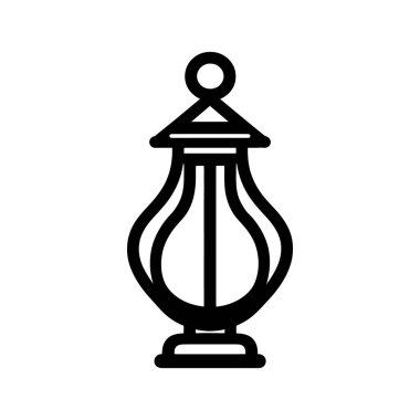 Vektör çizgisi sanatı geleneksel bir fener lambası siluetini gösteriyor. Beyaz bir arka plana siyah çizilmiş ve klasik şeklini vurguluyor..