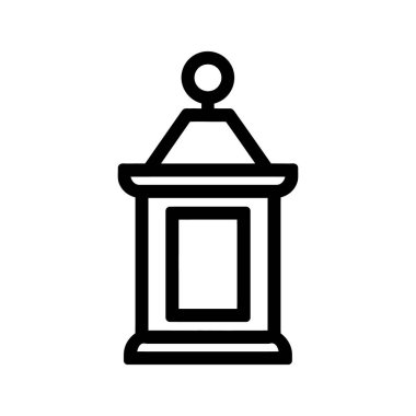 Çizgi sanatı basit, klasik bir fener taslağı gösteriyor. Temiz beyaz arka planı var. Fener basit bir geometrik şekle ve temiz çizgilere sahiptir..