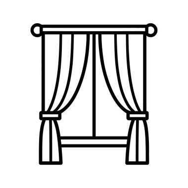 Bu doğrusal pencere simgesi çubuklardan sarkıtılmış perdeleri vurgular. Minimalist temalar için uygun, beyaz arkaplan karşıtlıkları basit siyah çizgi.