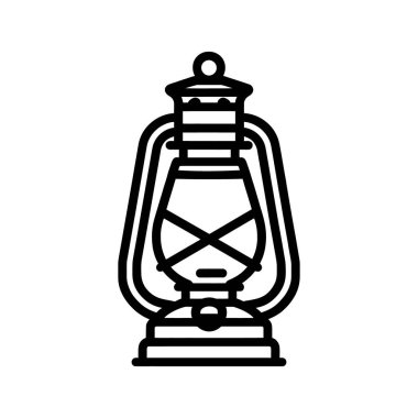 Taslak sanat, temiz beyaz bir arkaplanda sunulan yuvarlak saplı ve temel bir biçime sahip basit, stilize bir fener tasvir eder.