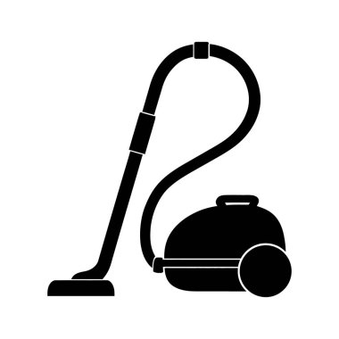 Ev aletleri için hortumu olan basit bir siyah elektrik süpürgesi belirgin bir şekilde göze çarpıyor, beyaz arka plan üzerine kurulmuş, çeşitli projeler için ideal..