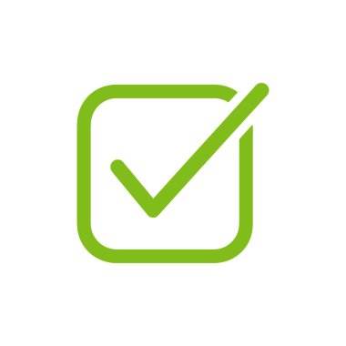 Burada yuvarlak köşeli kare bir kutunun içinde yeşil bir işaret var, beyaz bir arkaplan karşısında izole edilmiş, birçok bağlamlarda kullanıma uygun..