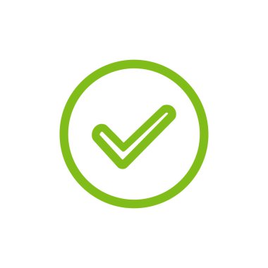 Görüntü, biraz daha açık yeşil bir çember çizgisi içinde parlak yeşil bir işaret gösteriyor. Beyaz bir arkaplan üzerinde izole edilmiş, onaylanmış ya da onaylanmış..