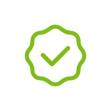 Yeşil kontrol işareti, istiridyeli çember ana hatları içinde görüntülenir. Basit kontrol işareti yeşildir ve beyaz arkaplanda gösterir.