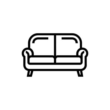 Basit bir sanat simgesi iki koltuklu şık bir kanepeyi sunar. Vektör sanatı, beyaz arka planda yuvarlak kol destekleri ve minimalist tasarımı vurgular.