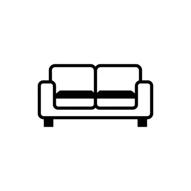 İki minderli basit siyah bir aşk koltuğu beyaz bir arka planda, açık ve minimalist bir mobilya sanatı sunar..