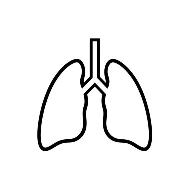 Basitleştirilmiş siyah çizgiler insan akciğerlerinin şeklini gösterir, temiz beyaz arka planda belirgin bir şekilde görünür. Açık ve minimalist bir temsil sağlar..