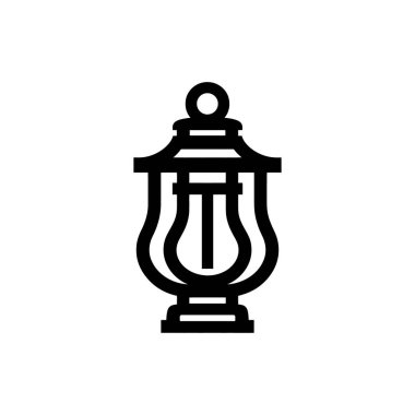 Tarzlı bir siyah fener ikonu, basit bir ışıklandırma sembolüne ihtiyaç duyan projeler için mükemmel beyaz bir arkaplan karşısında belirgin bir şekilde sergilenir..