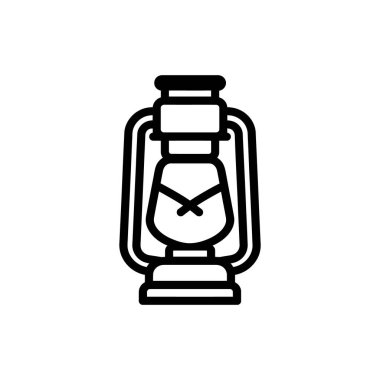 Kalın siyah çizgi sanatı olan eski moda bir gaz lambası ikonu, beyaz arka planda izole edilmiş klasik bir tasarımı gösteriyor..