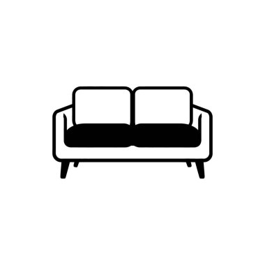 Vektör sanatı, beyaz arka planda iç mekan veya mobilyayla ilgili projeler için uygun minimalist bir estetik sunan, basit ve temiz çizgiler halinde modern siyah bir kanepe gösteriyor..