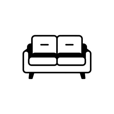 Siyah ve beyaz aşk koltuğu, siyah çizgili ve temiz çizgileri olan minimalist tarzda beyaz arka planda izole edilmiştir..