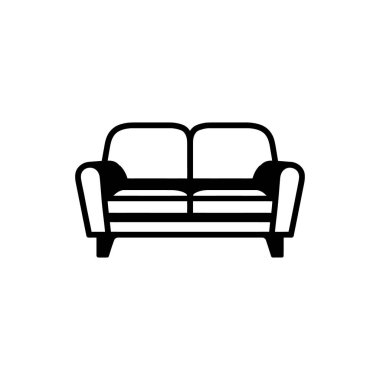 Bu tek renkli kanepe silueti, saf siyah ve beyaz arkaplanda yapılmış basit ve klasik bir tasarımı sergiliyor..