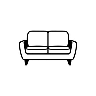 Siyah çizgili, minimalist bir tarzda sunulan iki koltuklu bir sergi, hepsi de kusursuz hatlarıyla beyaz bir zemin üzerine kurulmuş..