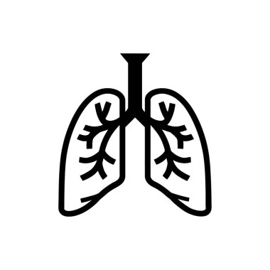 Siyah akciğer anatomik ikonu, detaylı bronşsal ağaç yapısı ve akciğerlerin ana hatlarını gösteriyor. Temiz beyaz bir arkaplan üzerine kurulmuş, karmaşık biyolojik formunu vurguluyor..