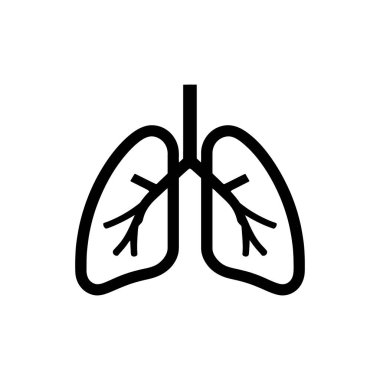 Solunum sistemini tasvir eden siyah akciğer ana hatları organı ayrıntılı olarak gösteriyor. Resimlere göre akciğerler birbirine bağlı, beyaz bir arka planda detaylı bir ana hatla..