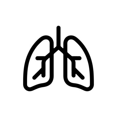 Soluk borusu ve bronz ikonu olan siyah akciğer sembolü, beyaz bir arkaplanda izole edilmiş, akciğer anatomisini mükemmel bir şekilde tasvir eden açık bir tıbbi temsil..