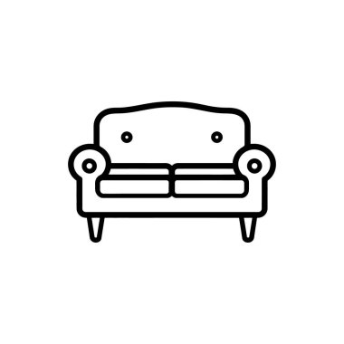 Siyah hat, temiz beyaz bir arkaplanda izole edilmiş, iki koltuk, kolluklar ve dört bacaklı küçük bir kanepeyi gösteriyor..