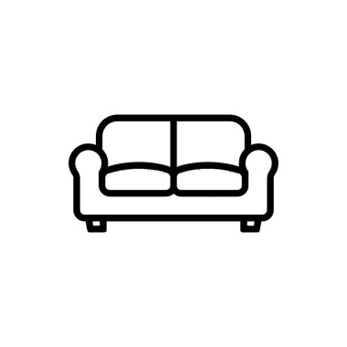 İki koltuklu bir kanepenin siyah ana hatları, beyaz arka planda yuvarlak kolluklar ile sadeleştirilmiş minimalist bir kanepe sergileniyor..