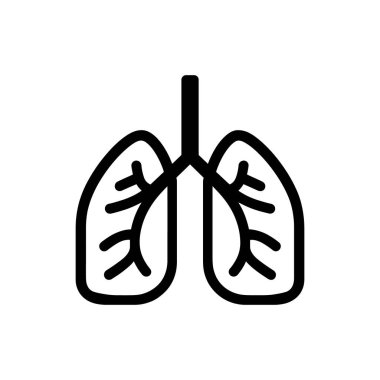Siyah hat, beyaz bir arka planda görüntülenmiş, anatomik yapıyı vurgulayan iki insan akciğerini gösteriyor..