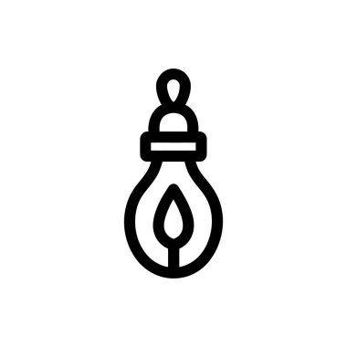 Bir simge, aleve benzer bir filamanla uzun bir şekle sahip, temiz beyaz bir arkaplan karşısında sunulan biçimlendirilmiş siyah ampul ana hatlarını gösterir..