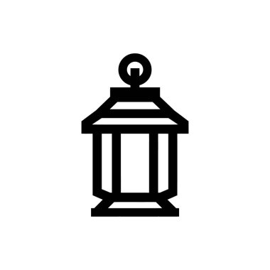 Siyah ana hatlı İslami fener çizimi beyaz arka planda dini dekorasyon elementini gösteriyor. Simgeler ve tasarım için uygun basit, grafik bir gösterim..