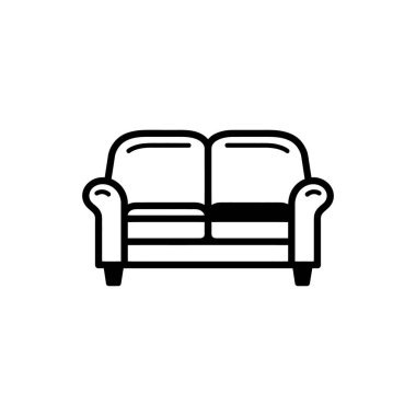 Kanepe ikonu, yuvarlak şekilli, temiz çizgileri olan ve beyaz bir arka planda sunulan iki koltuğu gösteriyor..