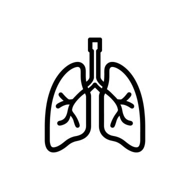 İnsan akciğerleri ve solunum sistemi anatomisi beyaz üzerine siyah anahatlarla gösterilir, temiz tasarım ve anatomik doğruluk ile basitlik ve detay gösterilir.