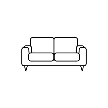 Çizgi çizimi, temiz beyaz arka plana karşı siyah çizgilerle çizilmiş temel geometrik şekillere sahip çağdaş iki koltuğu gösteriyor..