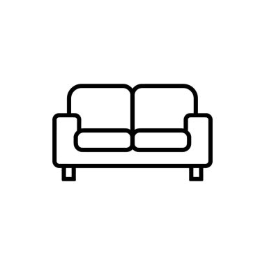 Minimalist siyah taslak, pürüzsüz, rahat bir kanepe sunar. Yuvarlak kenarları ve minderli koltukları vardır. Temiz beyaz bir arkaplanda zarif bir şekilde tasvir edilmiştir..