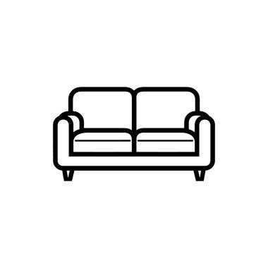 Minimalist kanepe, modern iç tasarımı gösteren beyaz bir arka planda basit siyah çizgiler sergiliyor..