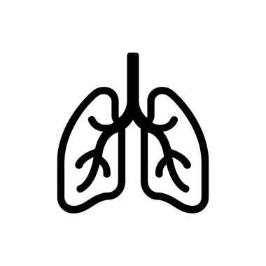 Basit bir siyah akciğer çizgisi solunum sağlığını ve beyaz arka planda ayrıntılı bronşla nefes alma işlevini gösteriyor..