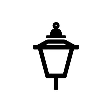 Basit siyah siluet, beyaz arka planda gösterilen eşsiz şekli ve klasik tasarımı ile klasik bir gaz sokak lambasını sergiliyor..