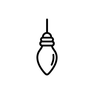 Basit bir çizgi, beyaz arka planda ampulün üzerinde üç halka bulunan siyah bir çizgiden sarkan tek bir ampul tasvir eder..