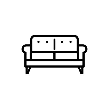 Modern bir tasarıma sahip basit bir kanepe çizgisi sanat ikonu beyaz arka planda temiz ve minimal bir stil gösterir, modern arayüzler için mükemmeldir..