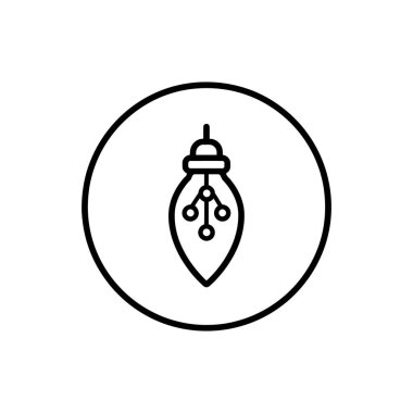 Tek bir yılbaşı ampulü, beyaz arkaplana karşı duran, bir daire içinde yer alan basit siyah ve beyaz dış hat simgesi aracılığıyla bayram neşesini sergiler.