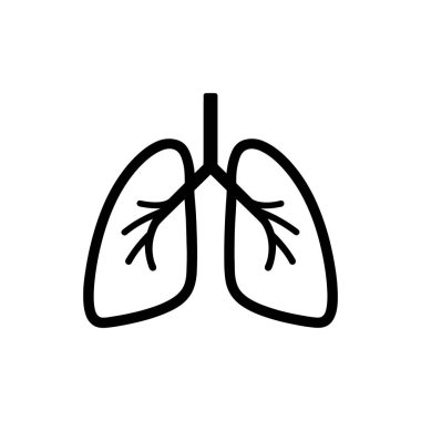 Basit bir siyah akciğer çizgisi, soluk borusu ve bronşiyollü solunum sistemini beyaz arka planda gösteriyor..